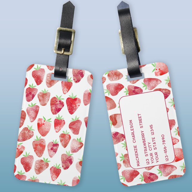 Jordgubbens vattenfärg bagagebricka (Strawberry Watercolor personalized luggage tag)
