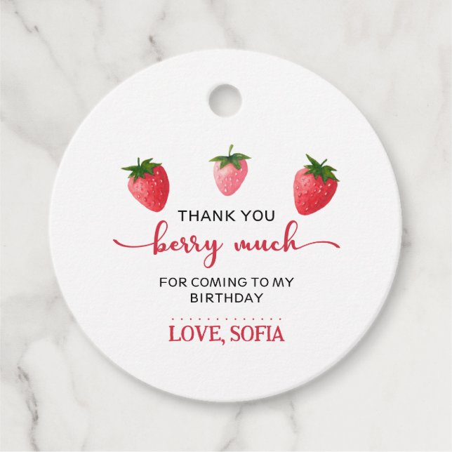 Jordgubberry Berry Första födelsedag Gåvor Etiketter (Framsida)