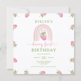 Jordgubberry Berry Första födelsedag Inbjudningar