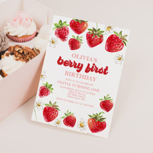 Jordgubberry Berry Första födelsedag Inbjudningar