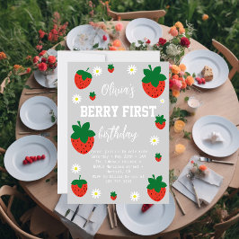 Jordgubberry Berry Första födelsedag Inbjudningar