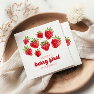 Jordgubberry Berry Första födelsedag Pappersservett