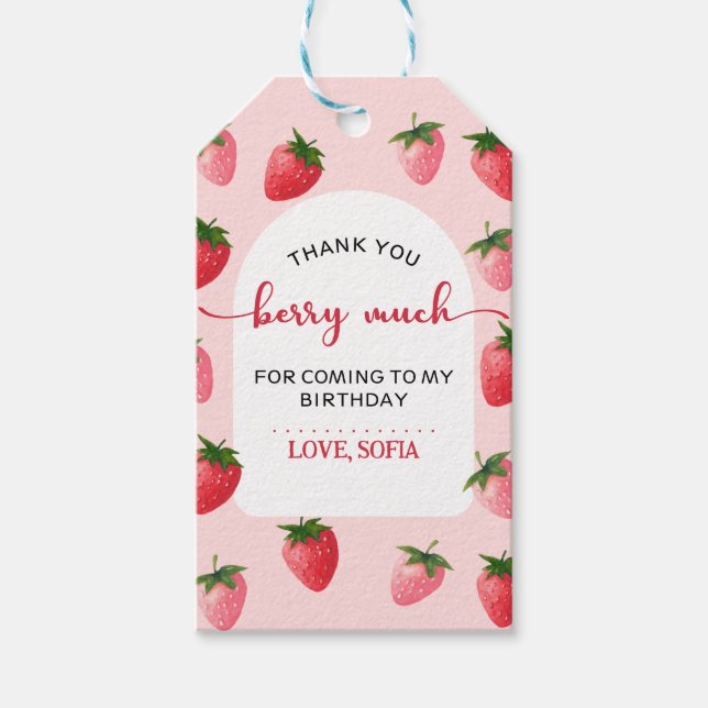 Jordgubberry Berry Första födelsedag Presentetikett (Framsidan)