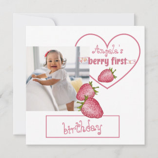 Jordgubberry Berry Första födelsedag Tack Kort