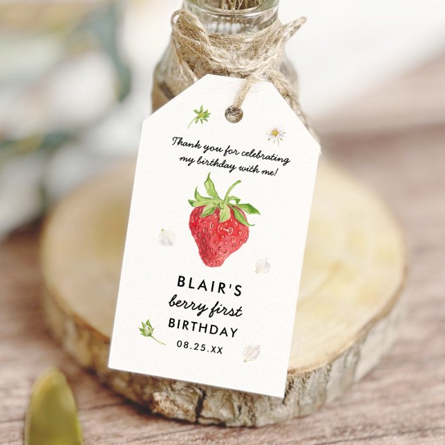 Jordgubberry Berry Första födelsedag Tack Presentetikett (Skapare uppladdad)