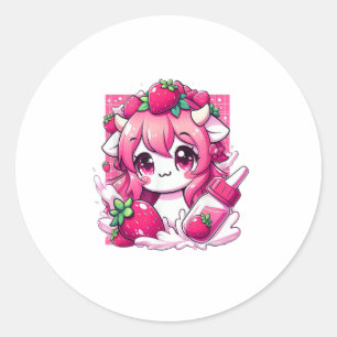 Jordgubberry Cow Kawaii Anime Strawberry Mjölk _1 Runt Klistermärke