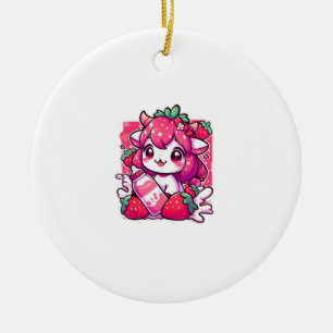Jordgubberry Cow Kawaii Anime Strawberry Mjölk _2_ Julgransprydnad Keramik