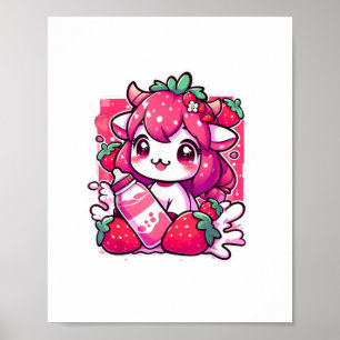 Jordgubberry Cow Kawaii Anime Strawberry Mjölk _2_ Poster
