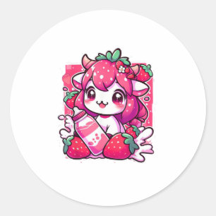 Jordgubberry Cow Kawaii Anime Strawberry Mjölk _2_ Runt Klistermärke