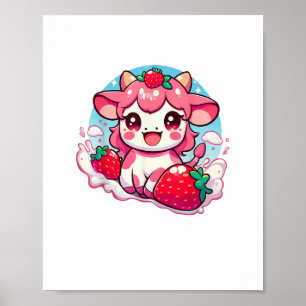 Jordgubberry Cow Kawaii Anime Strawberry Mjölk _3 Poster