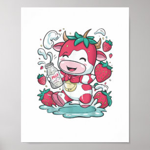 Jordgubberry Cow Kawaii Anime Strawberry Mjölk _4 Poster