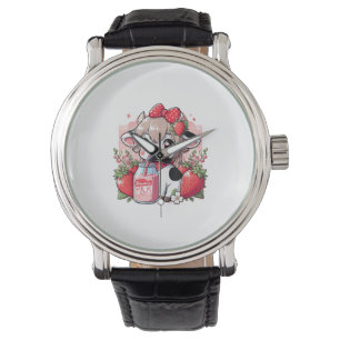 Jordgubberry Cow Kawaii Anime Strawberry Mjölk _6 Armbandsur