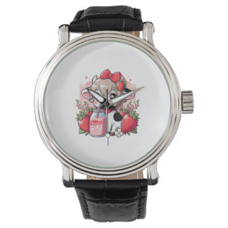 Jordgubberry Cow Kawaii Anime Strawberry Mjölk _6 Armbandsur