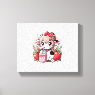 Jordgubberry Cow Kawaii Anime Strawberry Mjölk _6 Canvastryck