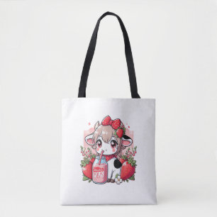 Jordgubberry Cow Kawaii Anime Strawberry Mjölk _6 Tygkasse