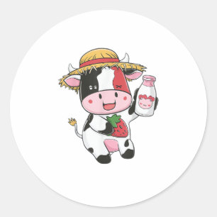 Jordgubberry Cow Kawaii Anime Strawberry Mjölk _7 Runt Klistermärke