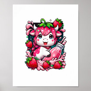 Jordgubberry Cow Kawaii Anime Strawberry Mjölk Poster