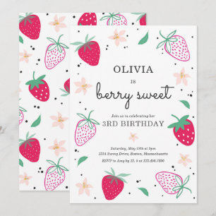 Jordgubberry Party Berry Sweet Strawberry Birthday Inbjudningar