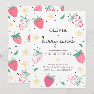 Jordgubberry Party Berry Sweet Strawberry Birthday Inbjudningar