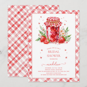 Jordgubberry Sylt Gingham Inbjudningskort för möhi