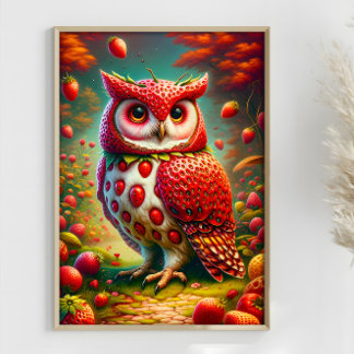Jordgubberry Uggla Fantasy Surrealistiska Uggla Poster
