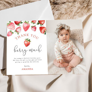 Jordgubbs 1-års födelsedag Berry Sweet One Foto Tack Kort