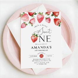 Jordgubbs 1-års födelsedag Berry Sweet One Inbjudningar