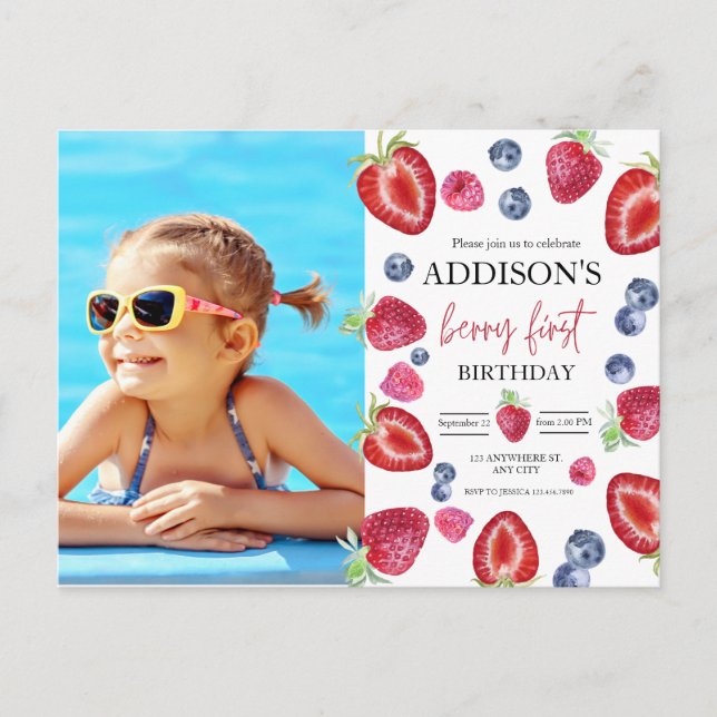 Jordgubbs 1-års födelsedagsfest Första fotot Vykort (Framsida)