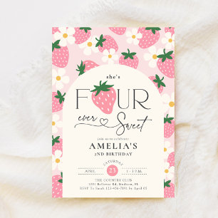 Jordgubbs 4-års födelsedagsfirande Four Ever Sweet Inbjudningar