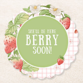 Jordgubbs Baby Shower "Hon Kommer Hit Snart" Underlägg Papper