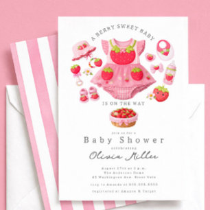 Jordgubbs Baby Shower Inbjudan Flicka Rosa