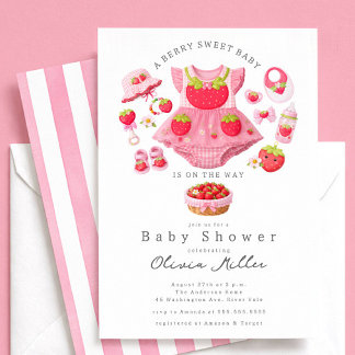 Jordgubbs Baby Shower Inbjudan Flicka Rosa