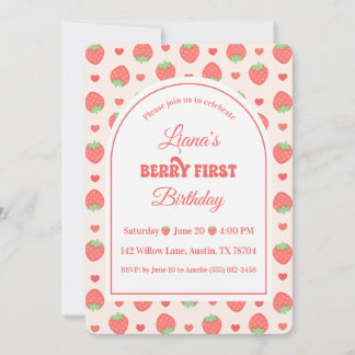 Jordgubbs Berry Flickas 1-års födelsedagsfest Inbjudningar