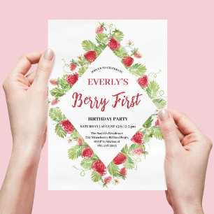 Jordgubbs Berry Första Flicka 1-årsfirande Inbjudningar