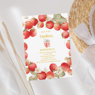 Jordgubbs Berry Första Flicka Födelsedag Inbjudningar