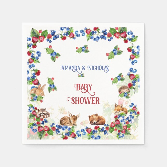 Jordgubbs Blåbärs Baby Shower Pappersservett (Framsidan)