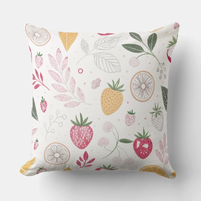 Jordgubbs Citrus Frukt Polyester Kuddcover Kastkud Kudde (Framsida)