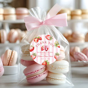 Jordgubbs-Coquette-båge Baby Shower-favor-present Runt Klistermärke