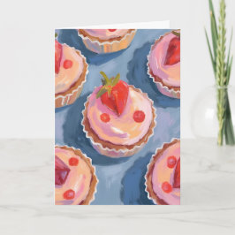 Jordgubbs Cupcakes | Frukt Vattenfärg Festlig Kort