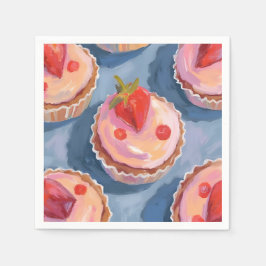 Jordgubbs Cupcakes | Frukt Vattenfärg Festlig Pappersservett