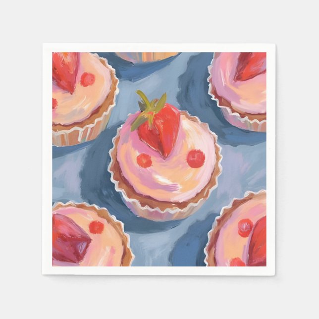 Jordgubbs Cupcakes | Frukt Vattenfärg Festlig Pappersservett (Framsidan)