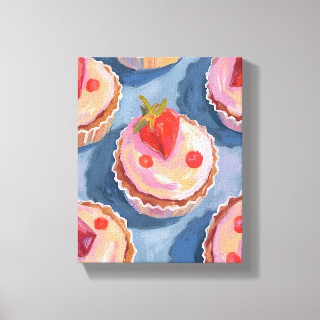 Jordgubbs Cupcakes | Frukt Vattenfärg Firande Canvastryck (Framsida)