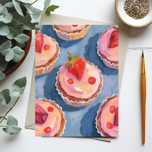 Jordgubbs Cupcakes Frukt Vattenfärg Firande Vykort