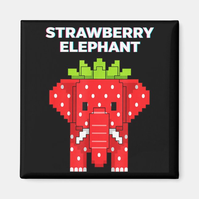 Jordgubbs elefant pixel konst söt djungeldjur magnet (Framsidan)