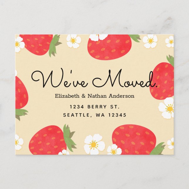 Jordgubbs flyttnings anmälningskort meddelande vykort (Framsida)