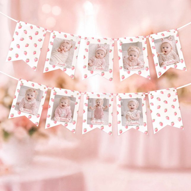 Jordgubbs Första Födelsedags Foto Banner Berry Söt Vimplar (Skapare uppladdad)