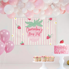 Jordgubbs Första Födelsedagsbanner