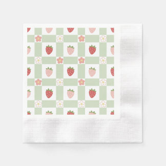 Jordgubbs Gingham Första Födelsedag Pappersservett