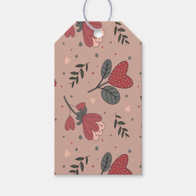 Jordgubbs hjärta blommor, grönska presentetikett (Framsidan)