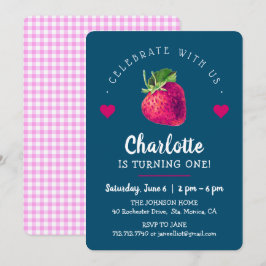 Jordgubbs hjärtans födelsedagsflicka blågrön tack kort